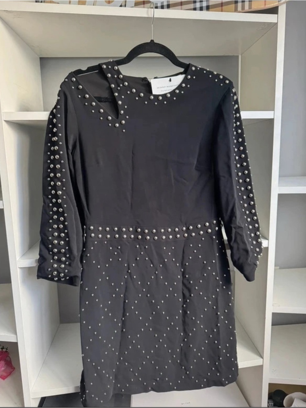A.L.C. shoulder cutout studded black dress